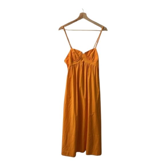 Farm Rio Orange Cotton Maxi Dress Sweetheart Neckline Bustier Flowy - Picture 2 of 16